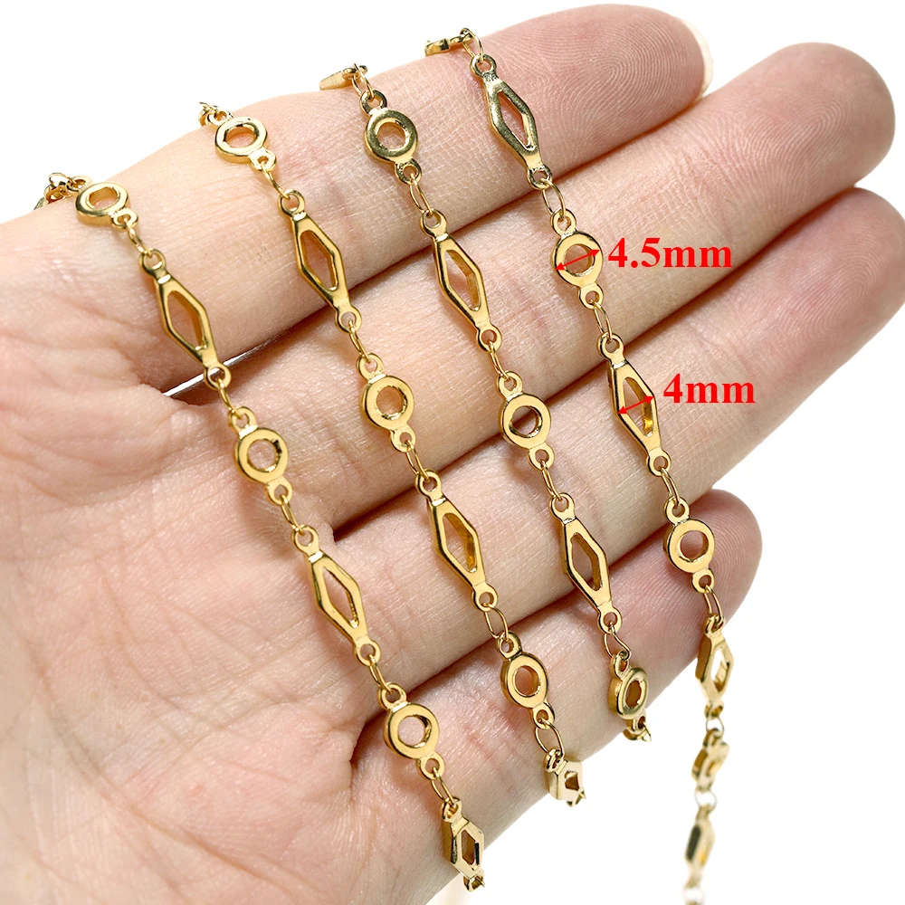 

1 Meter Stainless Steel Gold Color Plated Rhombus Circle Connector Bar Connectors Link Chains Jewelry Making Chain DIY Necklace