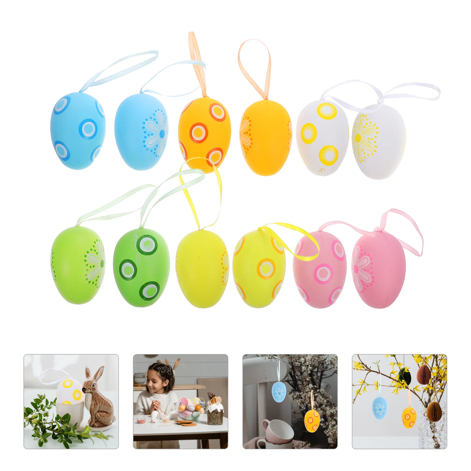 

24 Pcs Easter Egg Decor Festival Pendant Painted Presents Door Hanging Decorations Plastic Unique Eggs