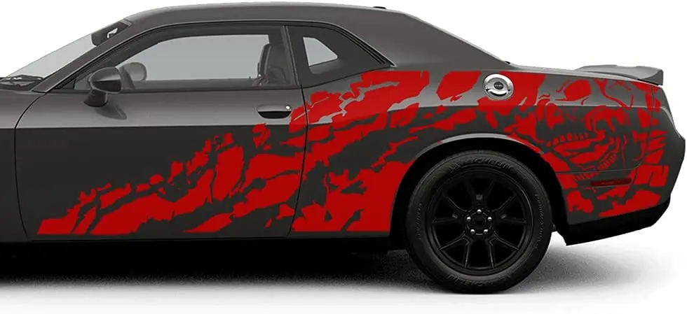 

Side Nightmare Graphics Vinyl Decals Compatible with Dodge Challenger (Red)