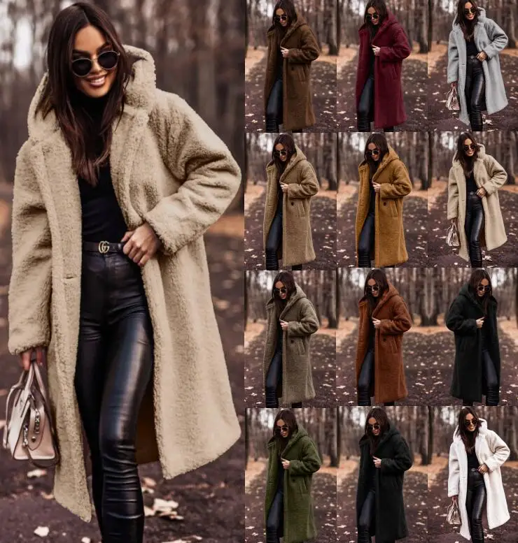 

2022 Autumn Winter Fashion Long Clean Color Long Sleeve Woolen Women's jacket trench Coat chaquetas invierno 2022 mujer