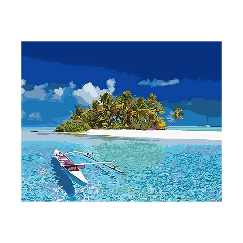 

Paint By Numbers For Adults Beginners Without Frame Canvas,DIY Acrylic Painting Kit 16Inch Wx20inch L Island Water Beach