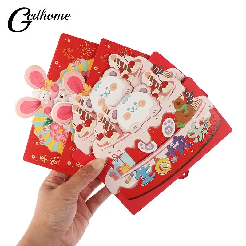 

6/8 слотов мультяшный детский Подарочный пакет для денег красный конверт Весна фестиваль Hongbao 2023 Китайский кролик праздник