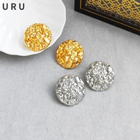 trendy jewelry s925 needle stud earrings simply design beaten surface thick golden silvery plated women earrings for party gift