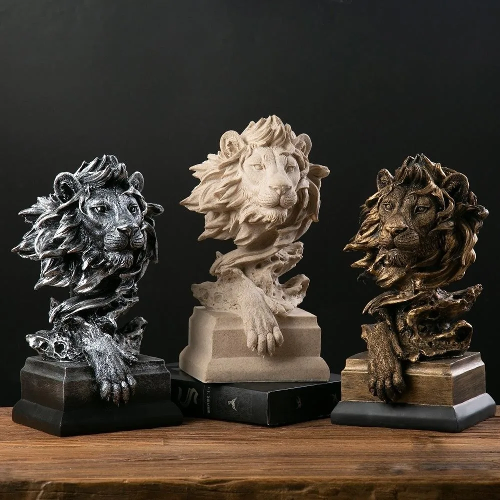 

Lion Head Resin Statue Creative Lion Head Figurine Wild Animal Head Sculpture