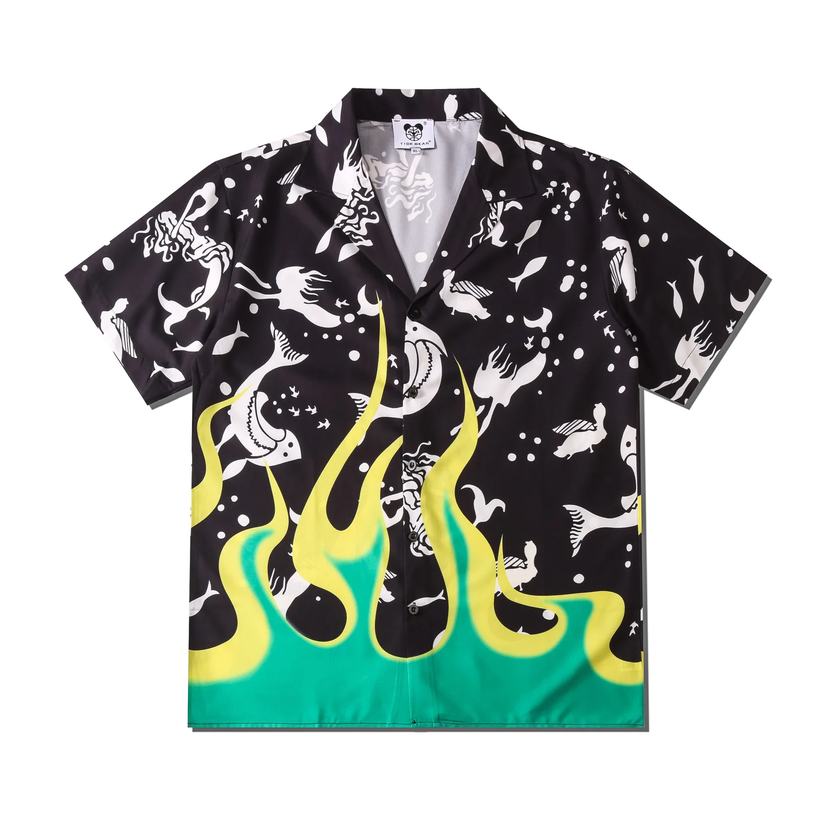 

Fashion Men Oversized Vintage Flame Printed Shirt Summer New Short Sleeve Beach Shirt Mens Casual Shirts Camisa Hawaiana Hombre
