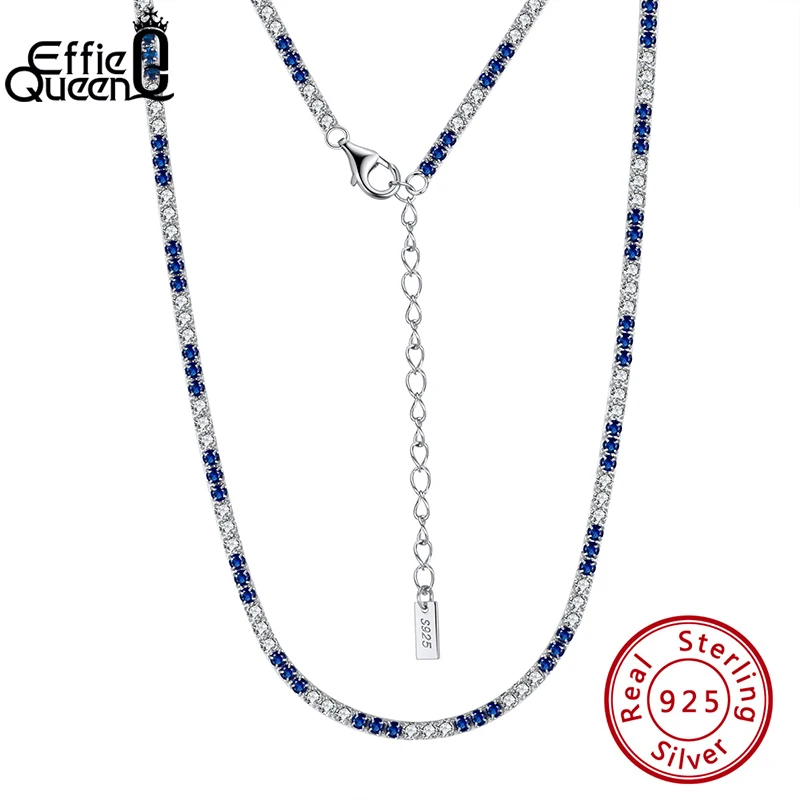 Теннисное ожерелье Effie Queen 2 0 мм с белым и синим фианитом из стерлингового серебра