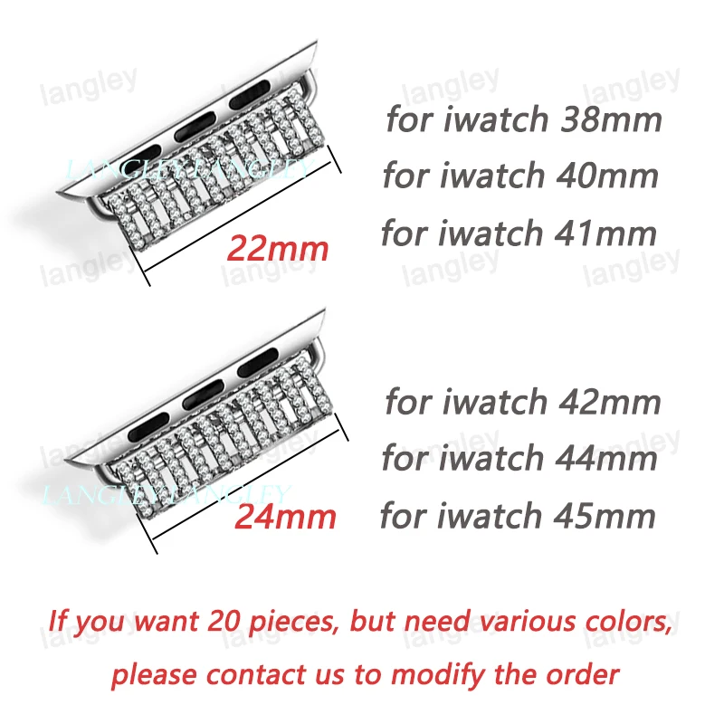 40PCS Diamond Connector for Apple Watch band Adapter 45mm 40mm 44mm 41mm 38mm Connectos for Iwatch Series 7 6 5 4 SE 20-Pairs