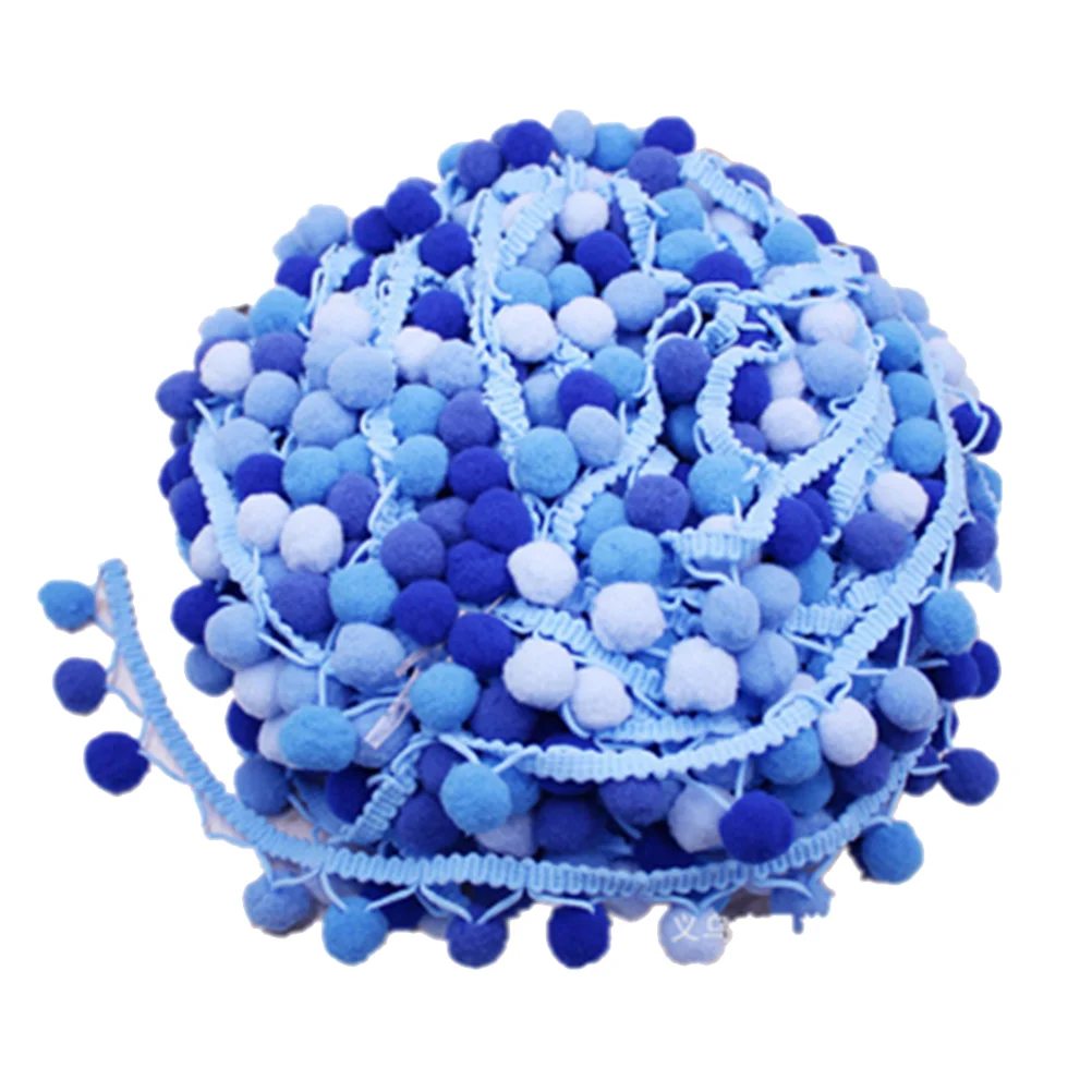 

4 .5m Blue Pom Poms Pom Pom Trim Macrame Decor Craft Ribbons White Pom Poms DIY Sewing Lace Decorate