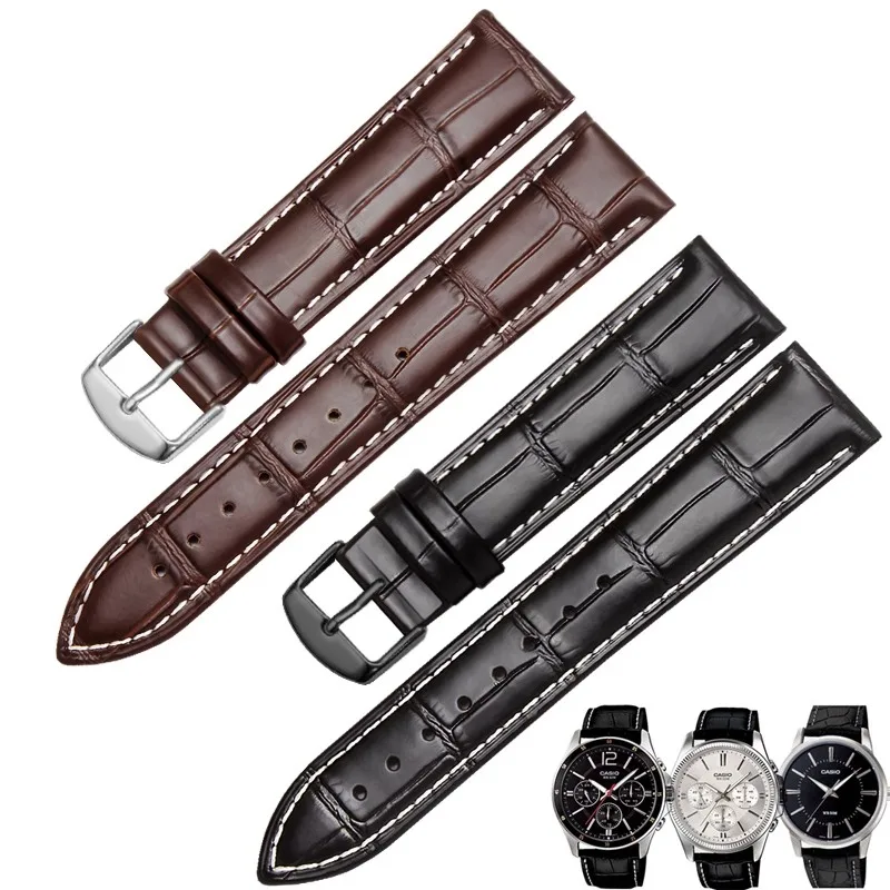 

Genuine Leather Srap Substitute MTP-1303 1375 LTP-V007L-7E1 Series Men Cowhide Watchband 12/14/15/16/17/18/19/20/21/22/23/24mm