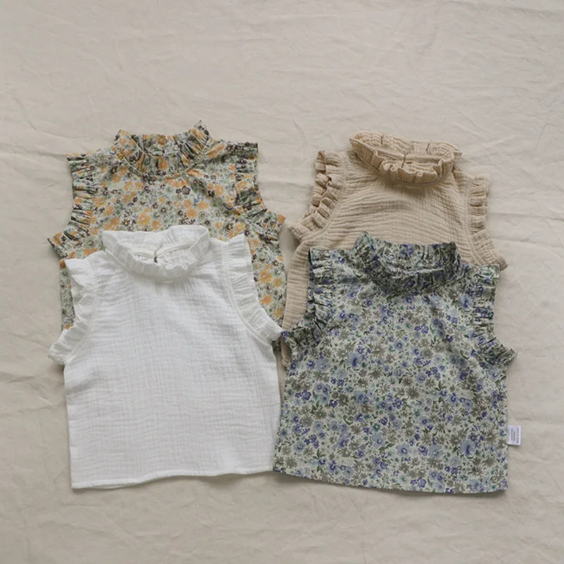 

Toddlers Kids Style Ruched Vest Children Tops Blouses Sleeveless Shirts Korean Deer Summer Baby Jonmi 2022 Floral Printed