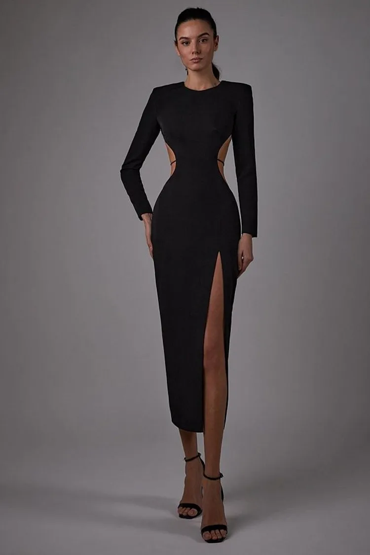 

Новинка 2022, Простое Элегантное платье средней длины с открытой спиной, модное сексуальное облегающее женское платье с высоким разрезом, деловой банкет, Vestido, наряд для клубной вечеринки