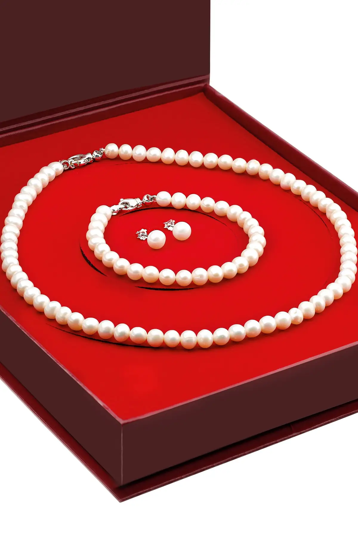 

Natural Pearl Necklace Earrings Bracelet 925 Sterling Silver Set df91