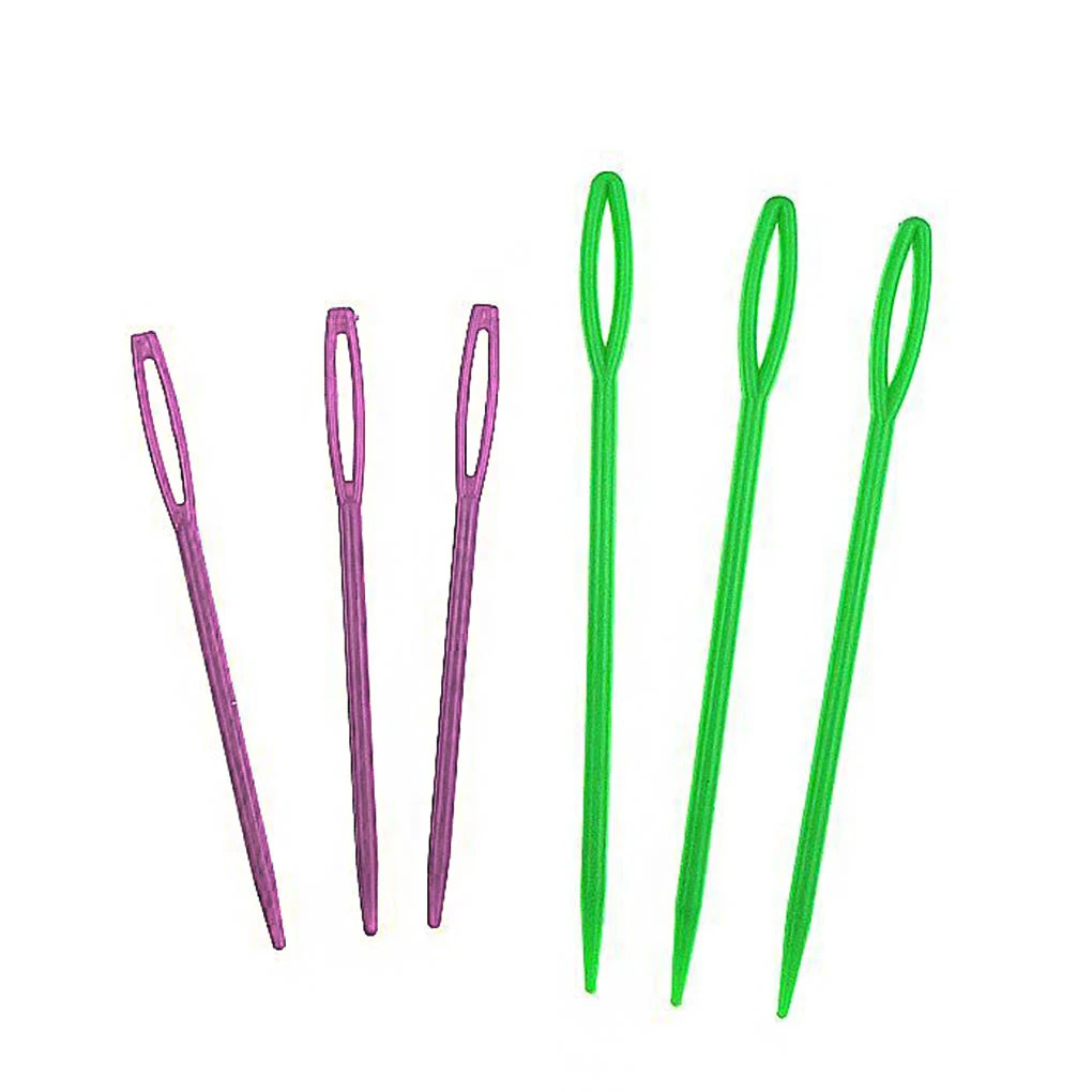 

6pcs Plastic Knitting Needles Crochet Hooks Tapestry Wool Yarn Needles Children DIY Sweater Weaving Tools Accessory 2 Sizes