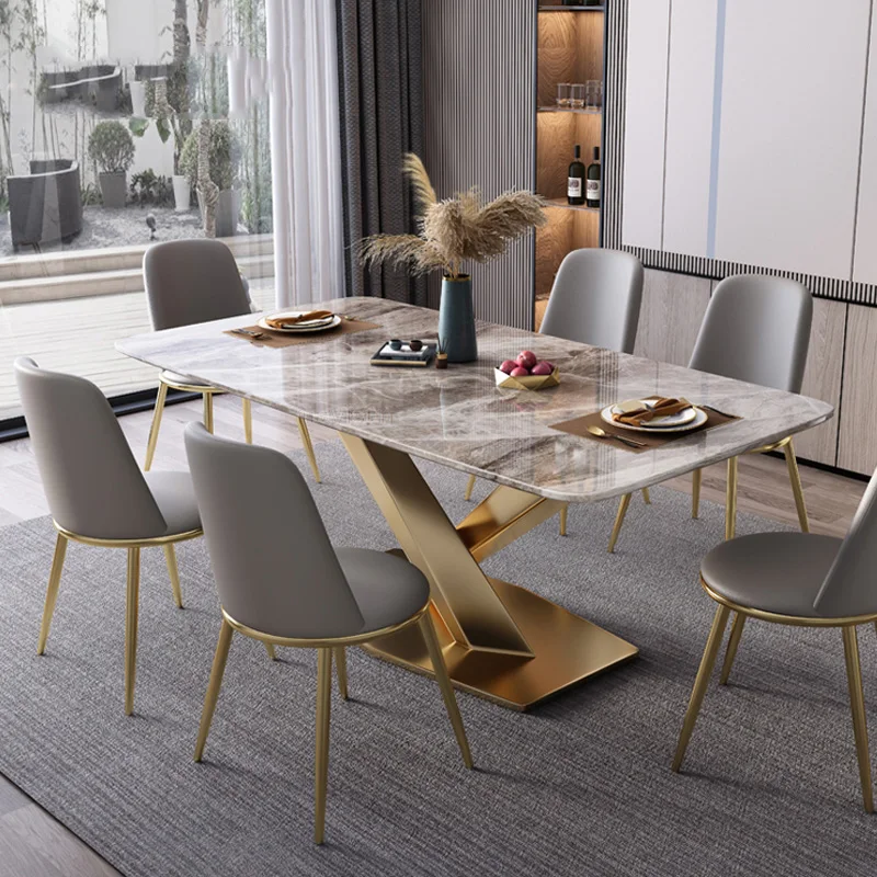 

Golden TableLight Luxury Custom Marble Dinning Table Modern Creative Kitchen Italian Simple Mueblesa Apartment Furniture WXHYH