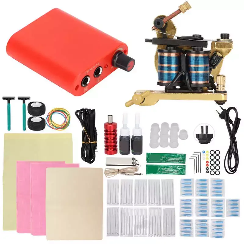 Complete Tattoo Kit Safe Needles Repairing Cream Foot Pedal Professional Coil Machine Tattoo Machine Kit 90‑265V Ink Cups for