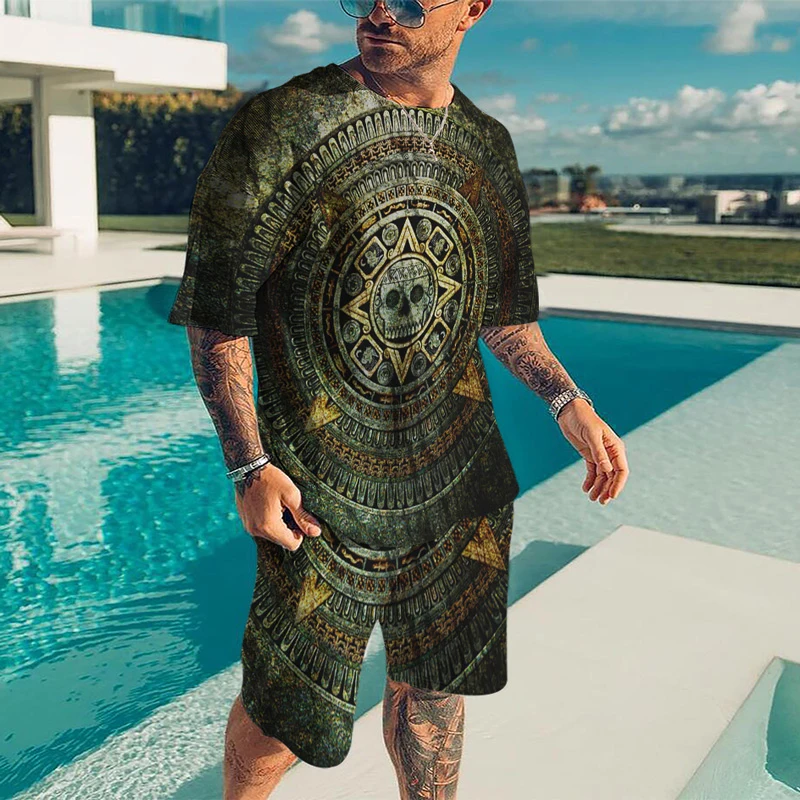 Мужской повседневный спортивный костюм из 2 предметов футболка с коротким