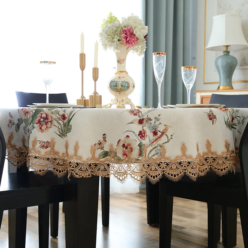 

European Large Round Table Cloth Chenille Jacquard Table Cloth Christmas Dining Table Cover Round Tablecloths for Wedding Decor