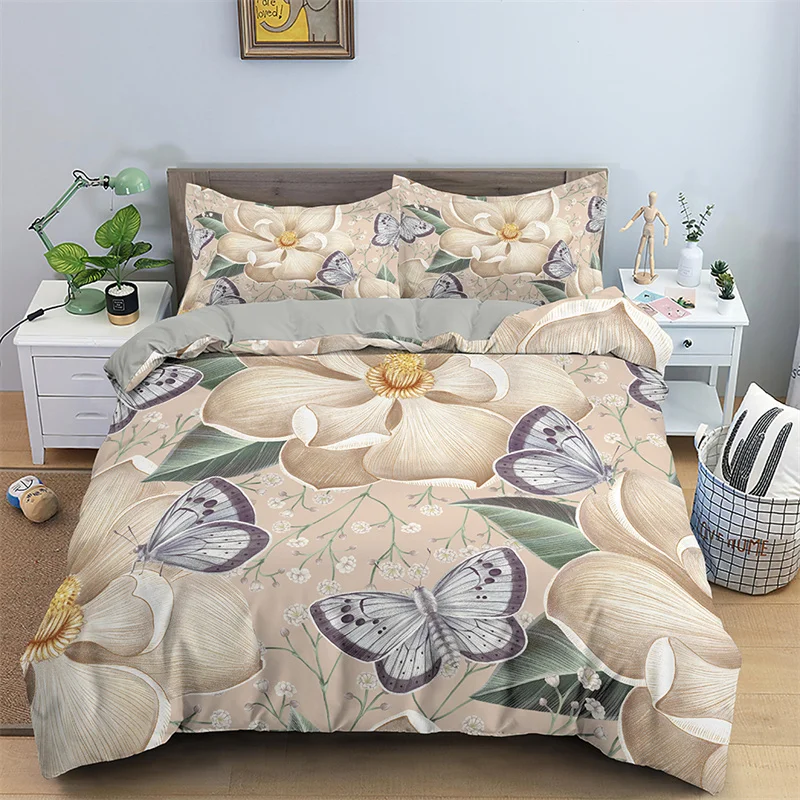 

Floral Duvet Cover Flower Leaves King Bedding Set Spring Blossom Garden Comforter Cover Farmhouse Petals Botanical Quilt Cover