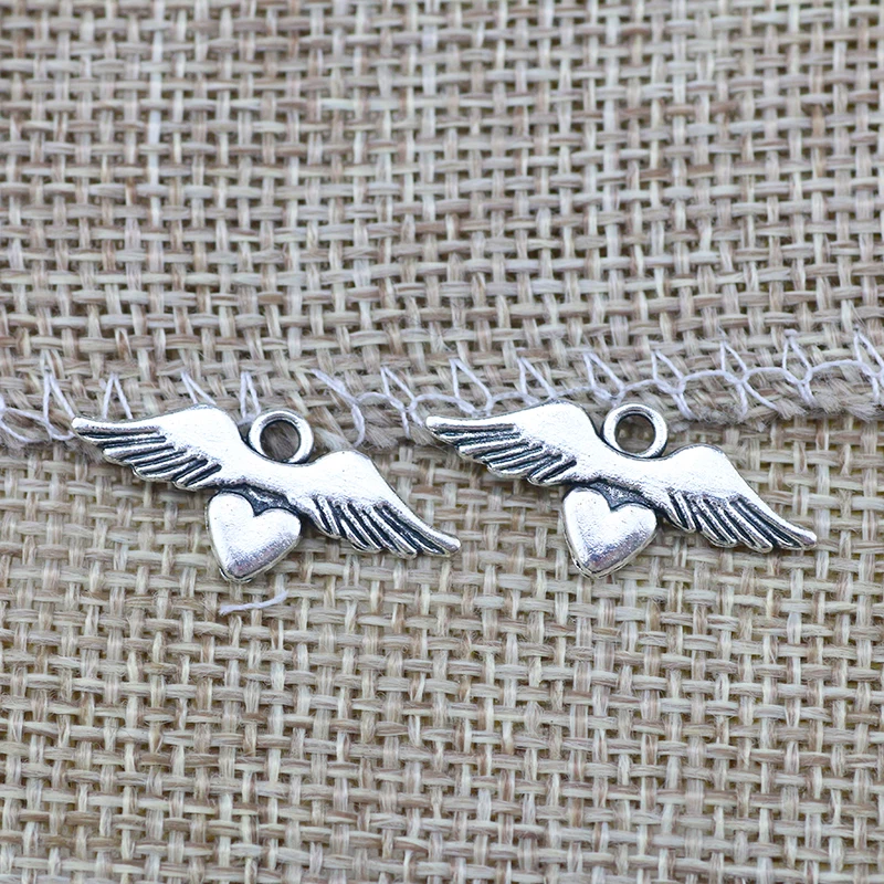 

30Pieces/lot 10x23mm Heart Angle Charms Antique Silver Color Angel Flying Wings Charms Pendant DIY for Jewelry Making