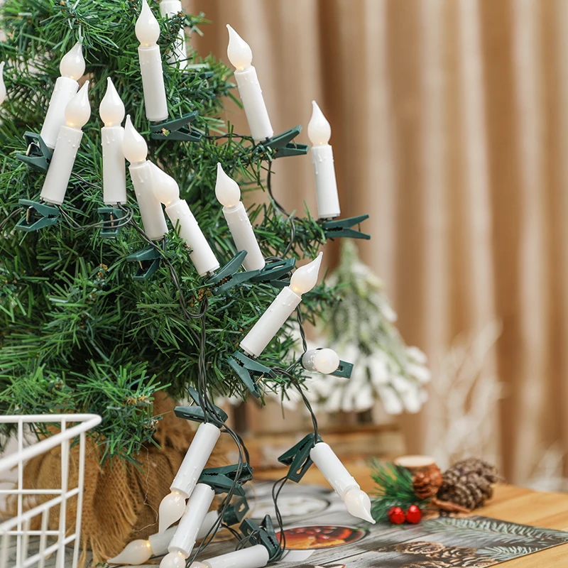 10/20 светодиодных рождественских свечей с зажимами беспламенная свеча на