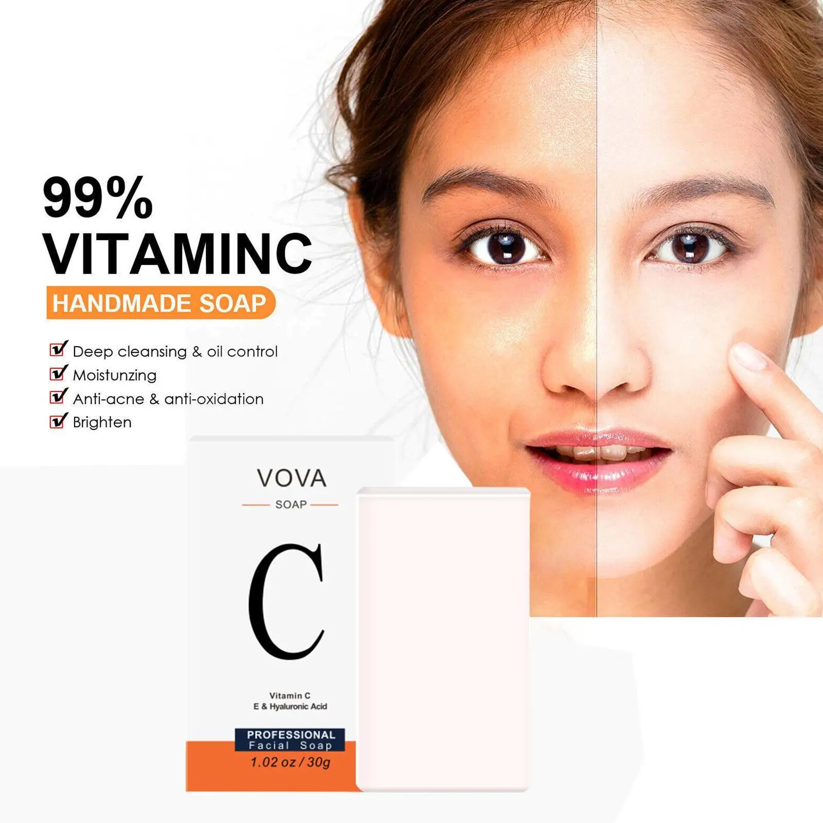 

Отбеливающее очищающее мыло с витамином C, мыло ручной работы для отбеливания кожи, контроль жирности, Увлажняющий инструмент, мыло для восс...