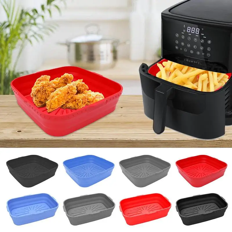 

Силиконовые подкладки для фритюрницы, 8 дюймов складной квадратный прямоугольный поднос для духовки, многоразовый аэрофритюрница, подложк...