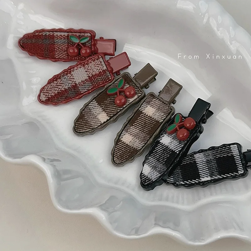 Заколка для волос в клетку Cherry Flat No Crease женщин и девочек милое украшение боковая