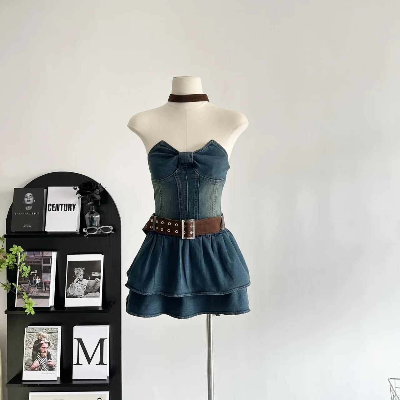 

Женское винтажное джинсовое платье-туника без рукавов, с поясом