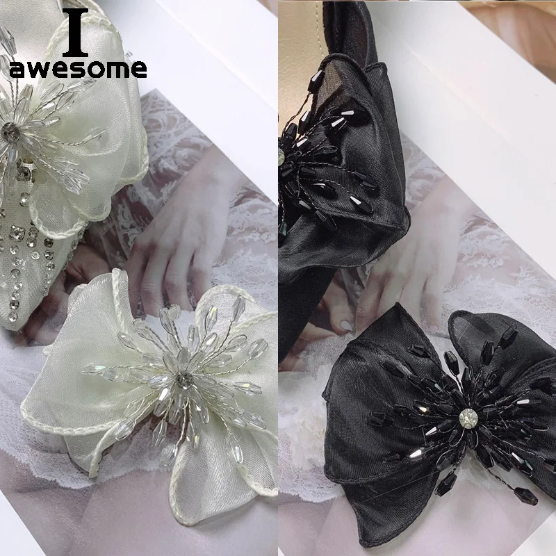 Elegant Rhinestone Yarn Bow bow-knot Bridal Wedding Party Shoes Accessories For high Heels Flats Slipper Shoe Decorations flower