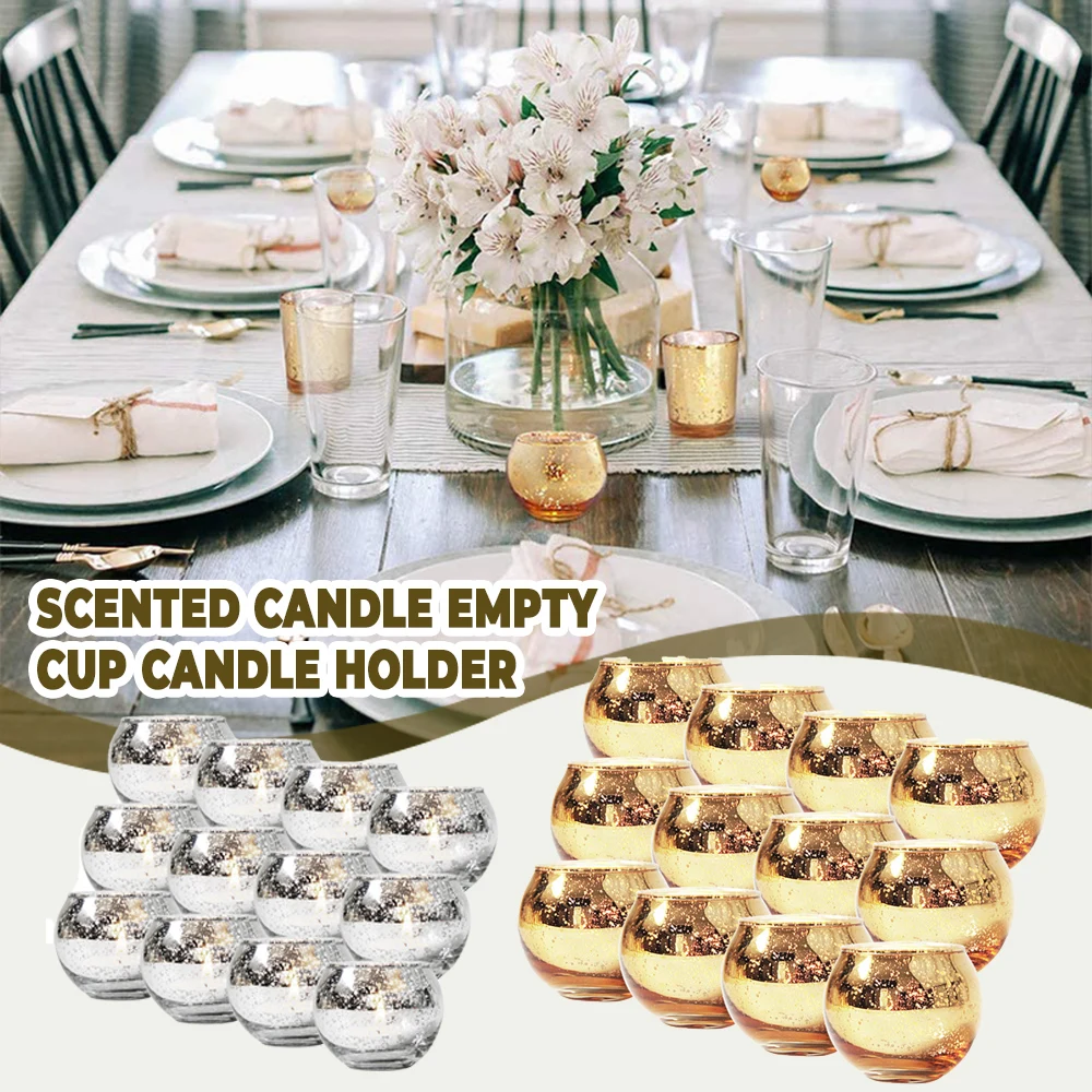 12 PCS Round Gold Votive Candle Holders for Weddings Parties Decoration Candlestick Ornament for Home Decor Glass SCVD889