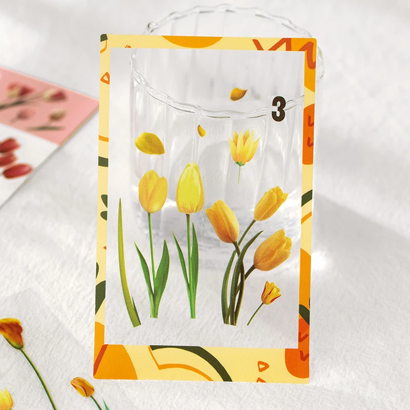 

6Sheet PET Tulip Stickers leaves Cotton Sunflower fern Flower Material Pack Handbook Decorative paper Scrapbooking account
