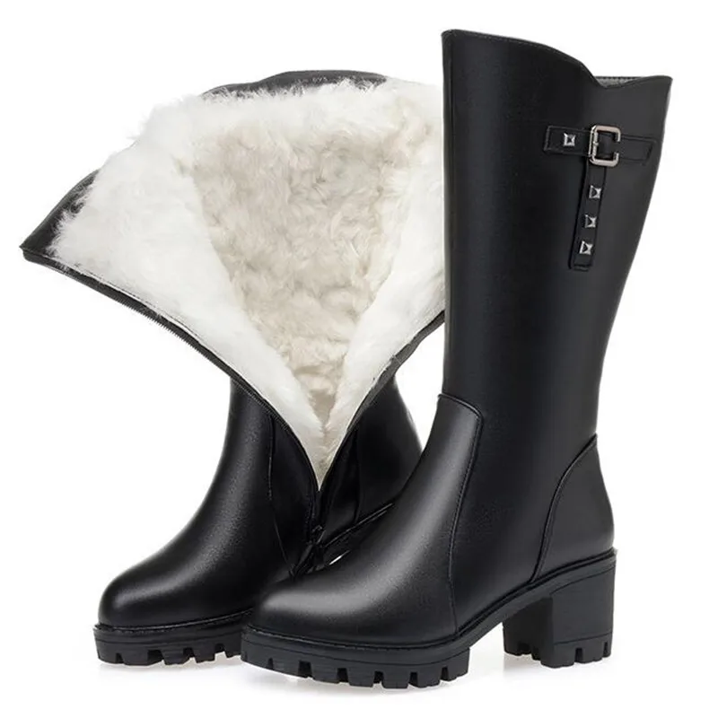 

Новинка, зимние рыцарские ботинки, женские ботинки, нескользящая обувь на высоком каблуке, женские плюшевые ботинки из шерсти, зимние ботин...