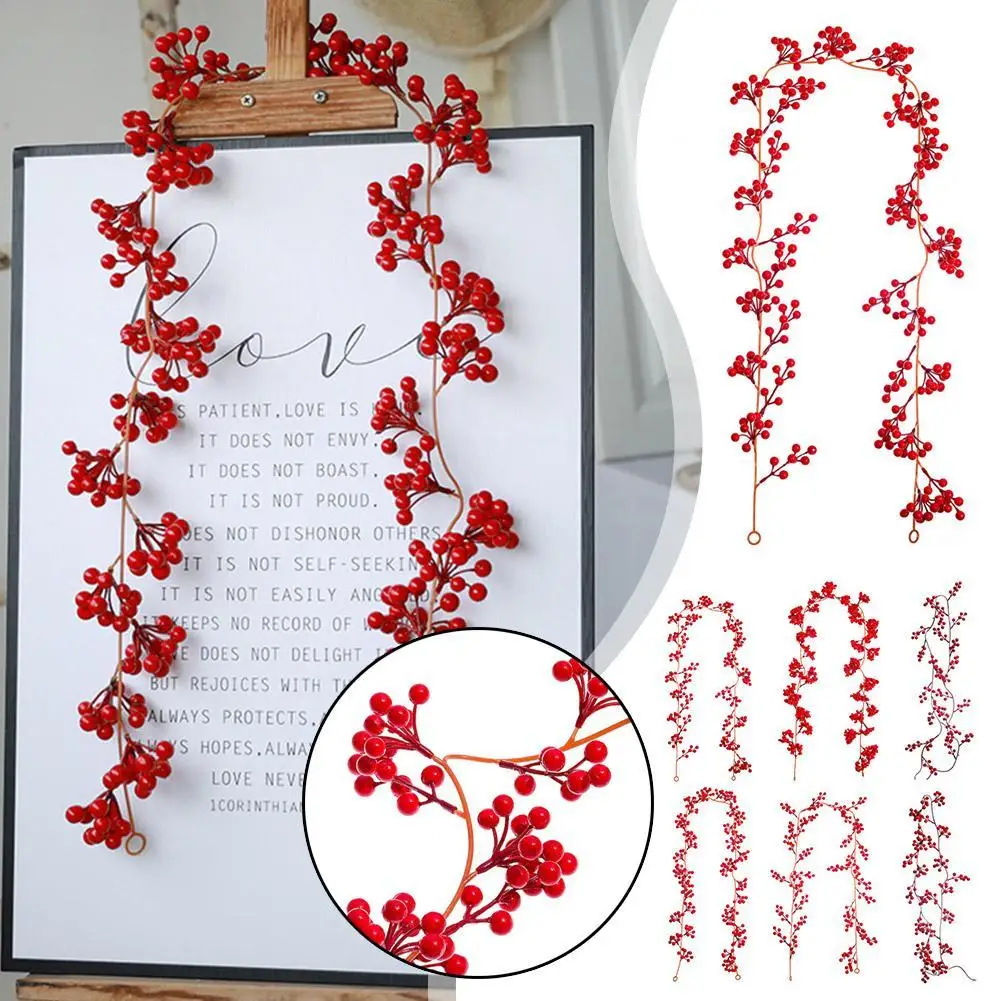 

Gift Xmas Tree Photo Props Wedding Ornament Christmas Garland Red Berry Vine Artificial Plants DIY Hanging Wreath