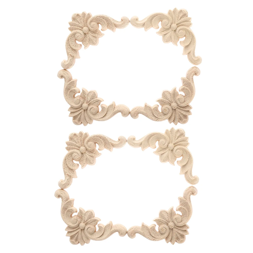 

8Pcs Carved Unpainted European Wood Furniture Window Corner Wood Applique Onlay Wood Figurines Ornamental 12 x 12cm