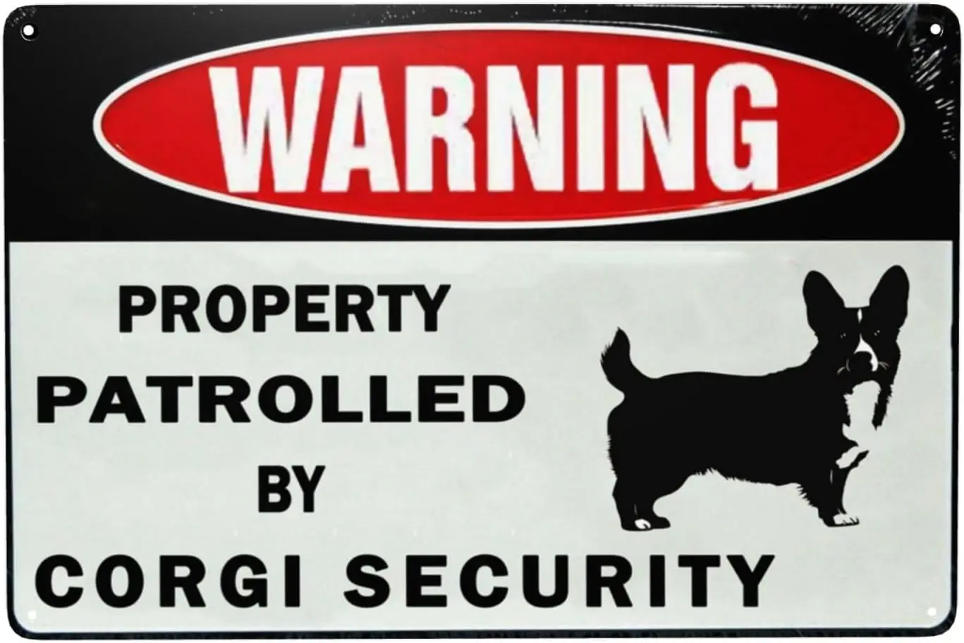 ZHQUN Wrnng Property Control by Corg Securty Sgn for Decor Ccessores Gft Lover Funny Metl Tn Outdoor ndoo