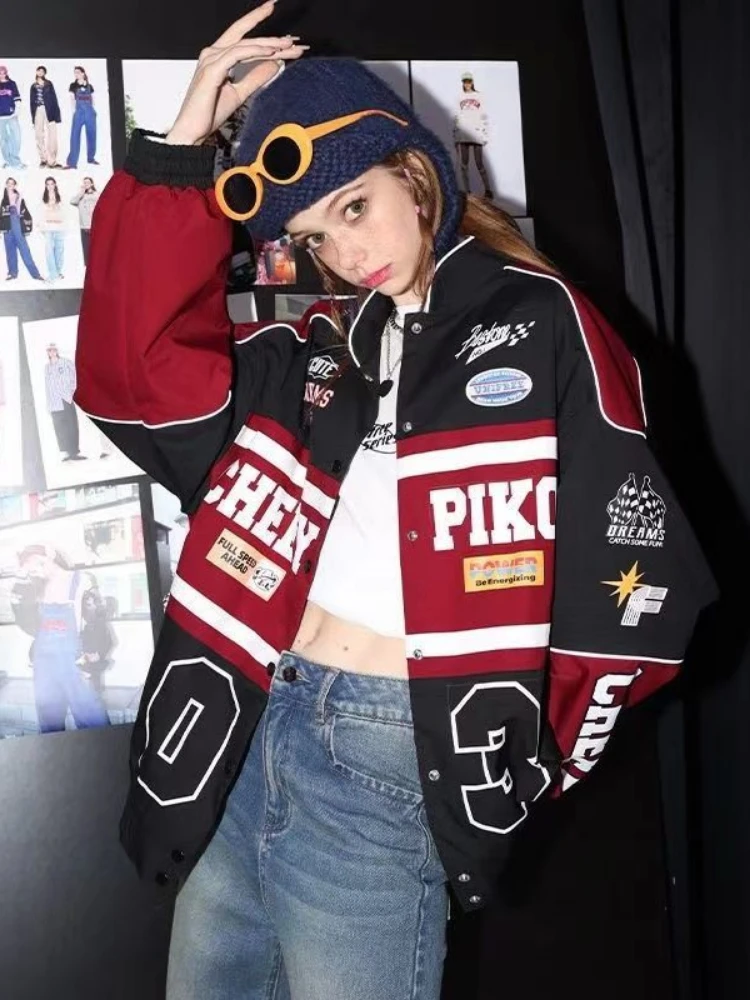 

Bomber Jacket American Style Retro Letter Embroidery Motorcycle Baseball Jacket Racing Coats Hip Hop Street Clothes