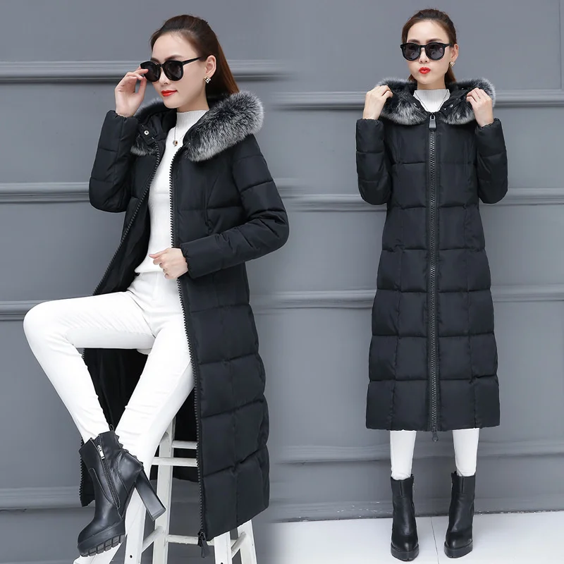

Fur Hood Loose Winter Long Coat For Women Parka Feminina Loose BF Puffer Warm Jacket Female Harajuku Coats Outerwear Snow Wear