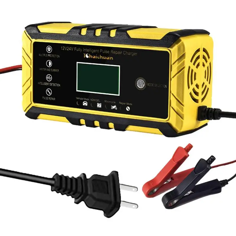 

Automotive Battery Charger with LCD Display Smart Battery Maintainer Pulse Repair Starter 12/24V Battery Trickle Charger for Car