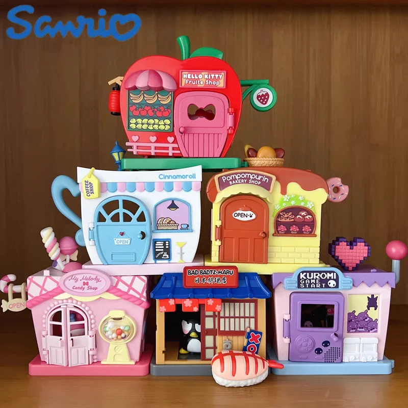 Sanrio Colorful Town Series Kuromi Cinnamoroll Hello Kitty штабелируемый игровой домик с видом на улицу