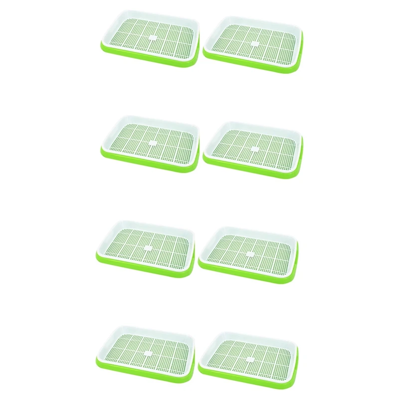 

8Pc/Set Plant Flower Germination Tray Box Double-Layer Seed Sprouter Nursery Tray Hydroponics Basket (Green)