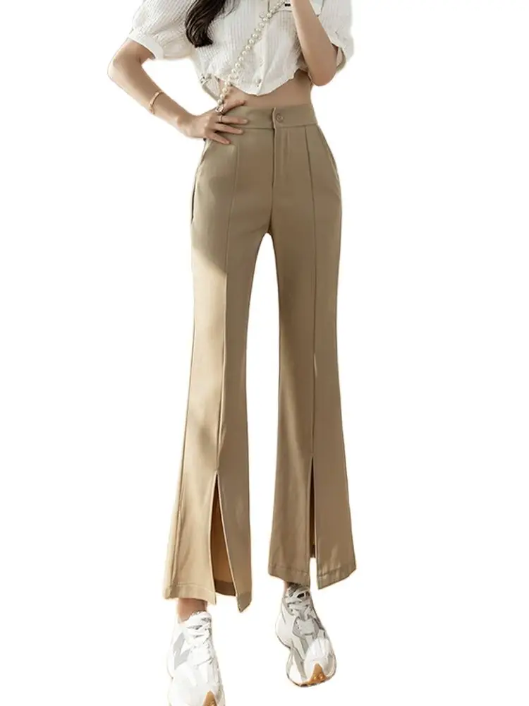 

Casual Suit Flared Pants High Waist Slim Slit Nine-Point Pants 2022 Summer New Korean Fashion Women'S Clothing