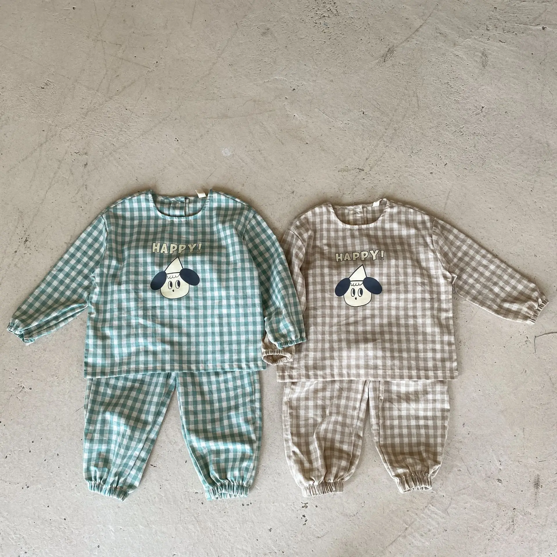 

2022 Autumn Children Cartoon Pajamas Set Kid Boy Letter Print Plaid Long Sleeve Tshirt+Pants 2pcs Suit Girl Baby Cotton Tees Set