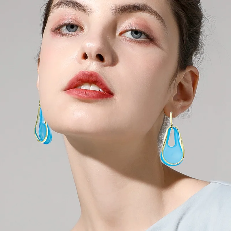 

French Style Fresh Acetate Resin Earrings Acrylic Exaggerated Trendy Ear Studs 925 Silver Needle Ear Drops Ear Hoops for Women