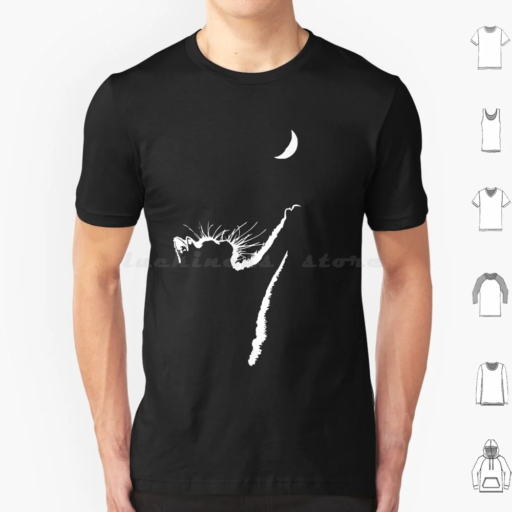 Футболка Shiluette для мужчин, женщин, детей, с изображением кошки, Луны, космоса, животных, милых планет, белого и черного цвета, 6Xl