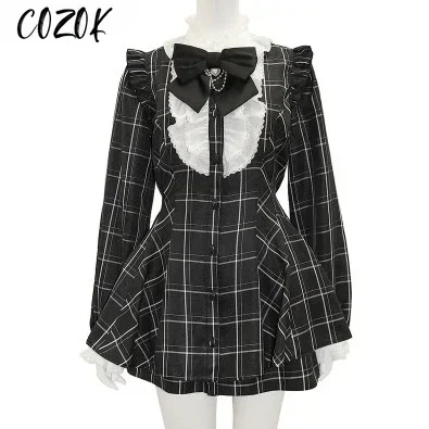Японский комплект с шортами готическое клетчатое платье Лолиты Y2k женское милым