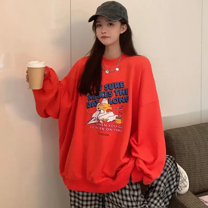 

Autumn and Winter New Simple Loose Casual All-match Long-sleeved Solid Color Letter Printing Round Neck Pullover Sweater