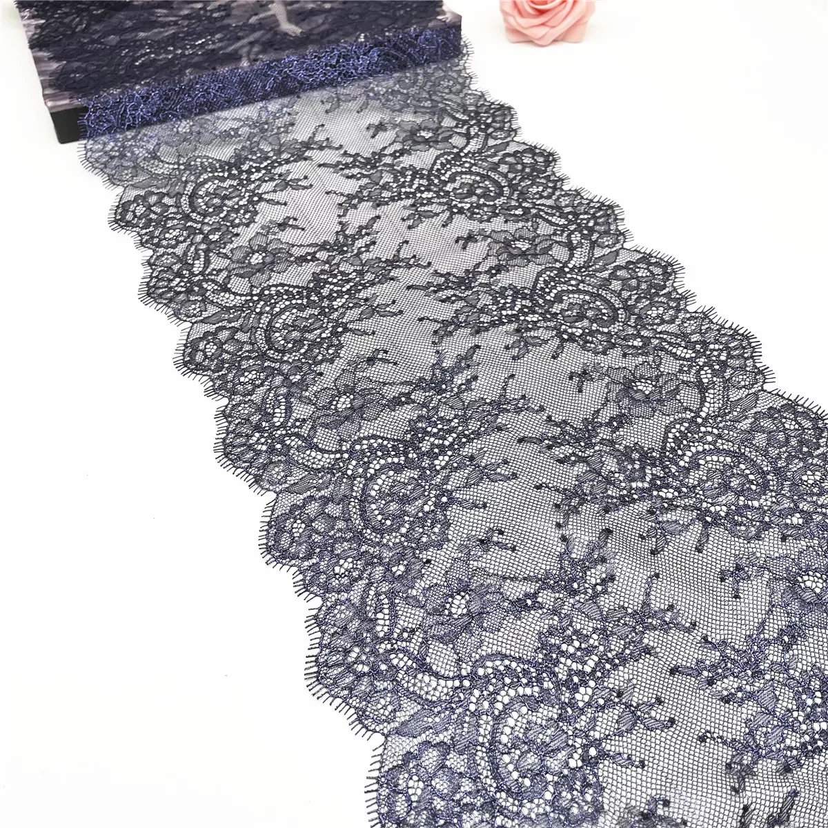 

1.5M/pc Width9 3/4 inch 25cm White Shimmer No-elastic Eyelash Lace Trim Foil Navy Pink Sewing Craft DIY Apparel Fabric Accessory