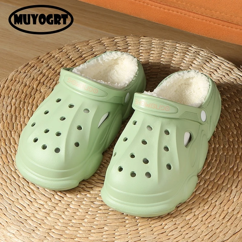 

Winter Women Slippers Platform Warm Furry Clogs Slippers With Charms Indoor Home Cotton Shoes Fluffy Fur Slides Plush Sandals