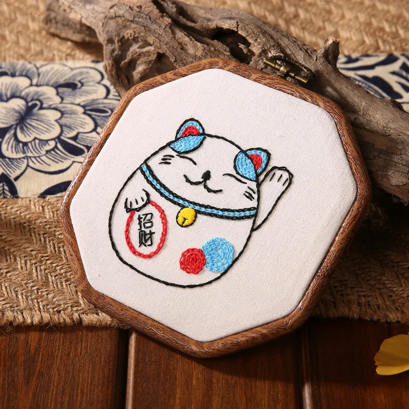 Набор для вышивки "Удачный кот" DIY Рисунок Судьбы Рукоделие для начинающих Крестиком Искусство Ремесла Инструменты (без обруча) on.