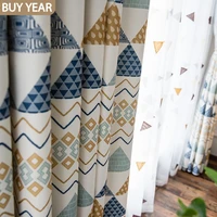 american style curtains for living dining roon bedroom geometric cotton linen printed curtains tulle curtains window curtain